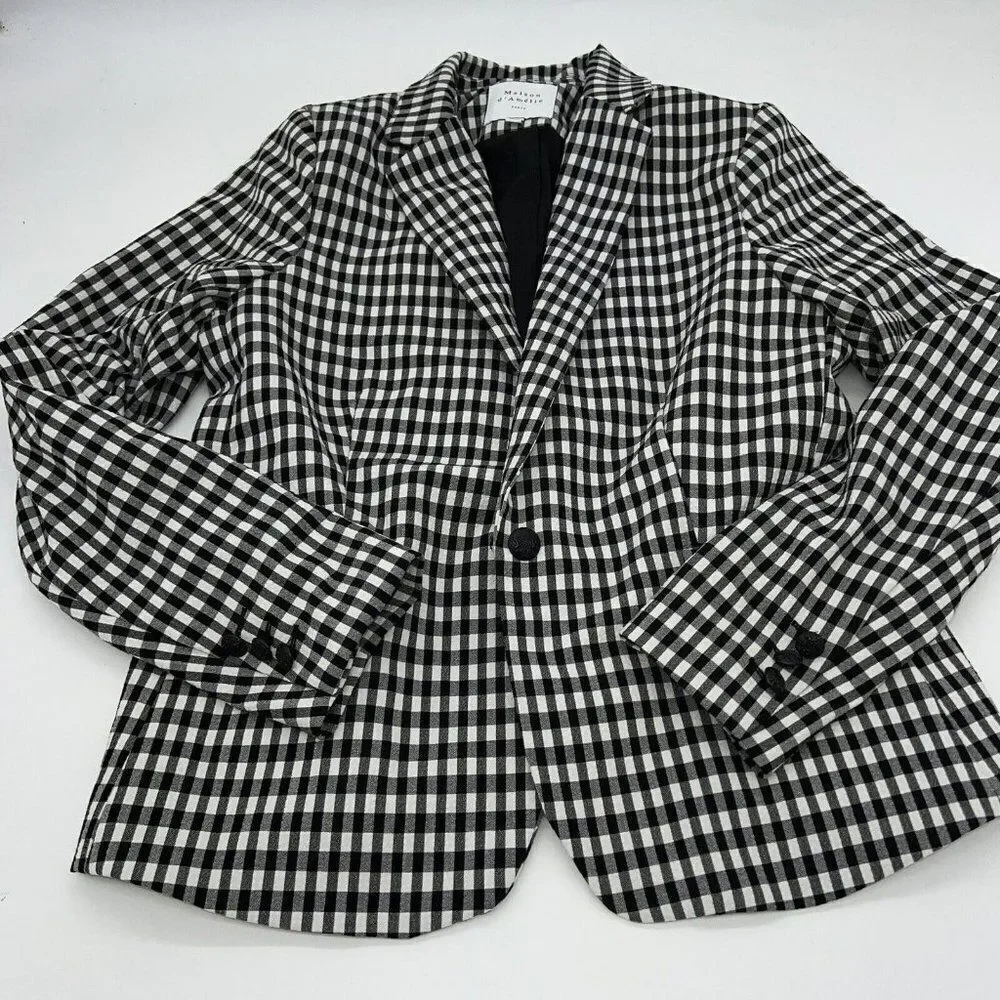 MAISON d’Amélie Black White Checkered Blazer M Boutique Dressy Office Business